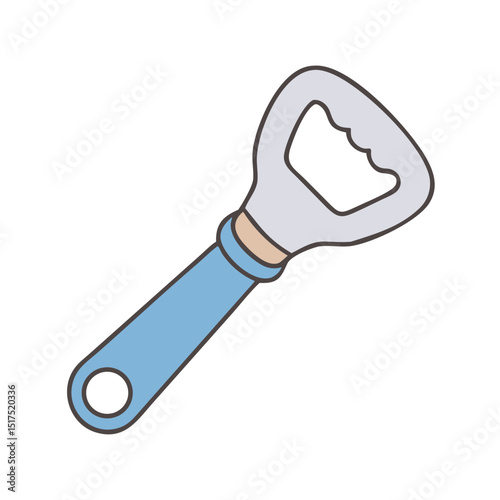 Simple cartoon bottle opener with blue handle and metal top on black