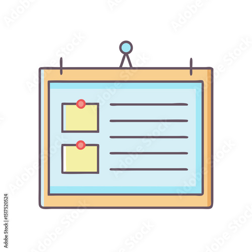 Cartoon illustration of a bulletin board with notes and lines of text