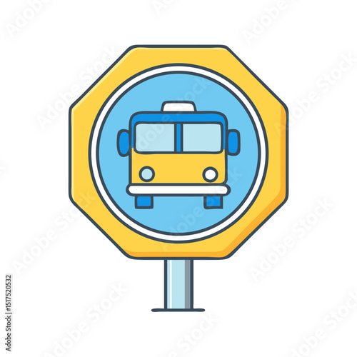 Cartoon bus station sign on a black background, illustration design
