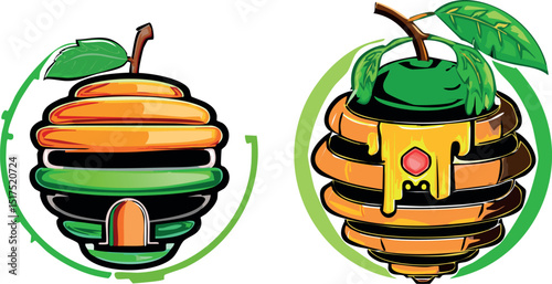 Beehive Vector Illustration – Flat and Detailed Honeycomb Structure with Bees for Nature, Agriculture, Beekeeping, Organic Honey, and Eco-Themed Designs