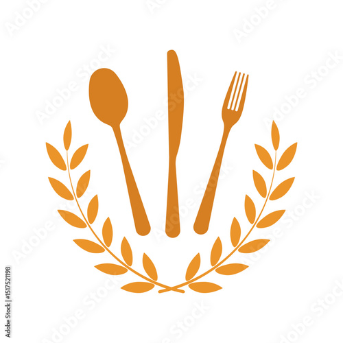 Laurel wreath Emblem for menu. Restaurant and Food Logotype. Hospitality branding. Vector illustration