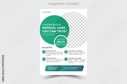 Clean and modern medical flyer/poster design template suitable for clinics, hospitals, and healthcare promotion. Fully editable layout for professional medical marketing needs.