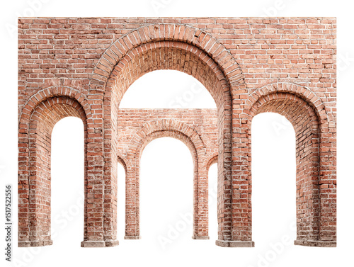 Red Brick Wall with Multiple Arches on Transparent Background, PNG