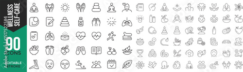 Wellness & Self-Care Line Icons – Mental Health, Fitness, Relaxation & Lifestyle Vectors


