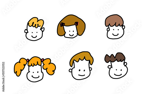 かわいい笑顔の子供の顔セット