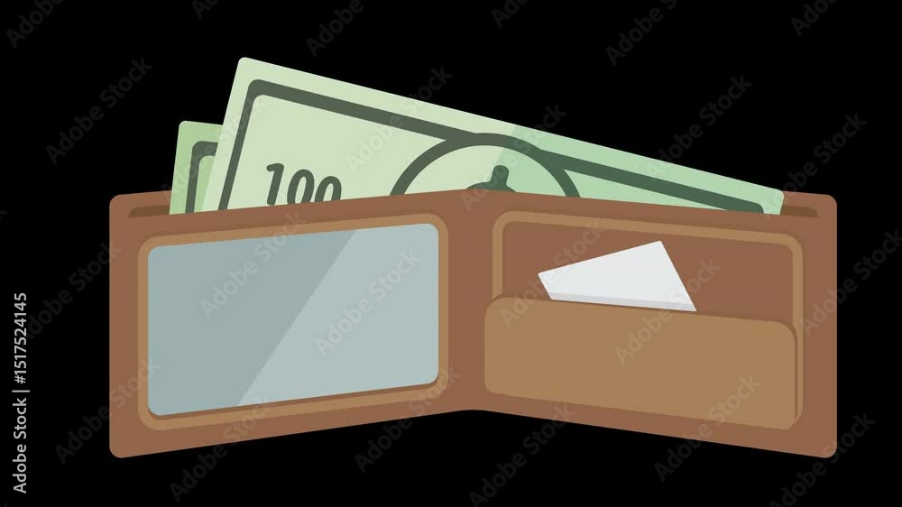 Illustrative Wallet Loaded with Currency Representing Financial Stability and Prosperity on a Transparent Background