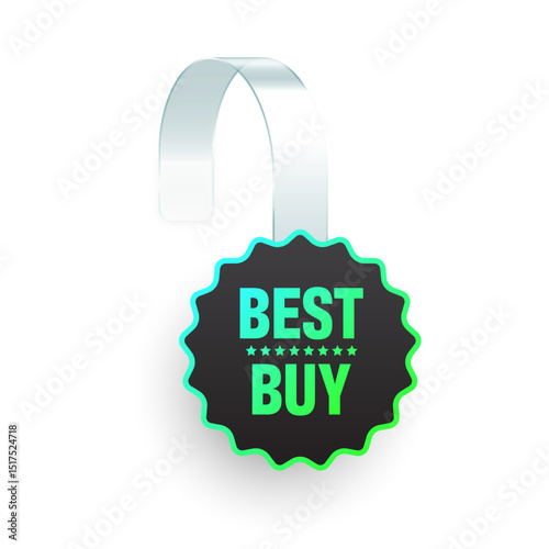 Colorful neon supermarket promotional wobbler. Realistic wobbler template for shelf advertising. Sale or discount label with ad text. Special offer price tag. Vector illustration