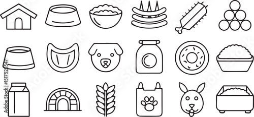 Animal Feed Icons Editable Pet Farming Line Art Set