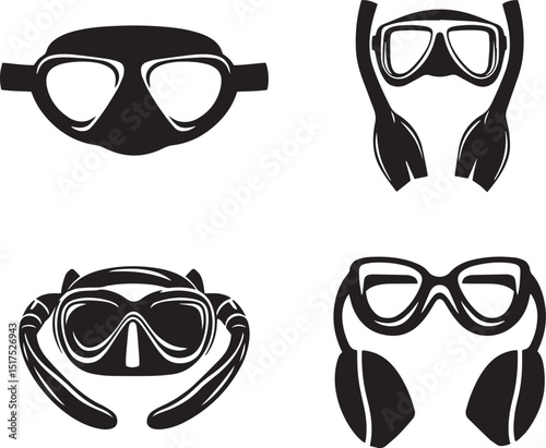 Diving and Snorkeling Mask Icons. Scuba Gear Vector Set