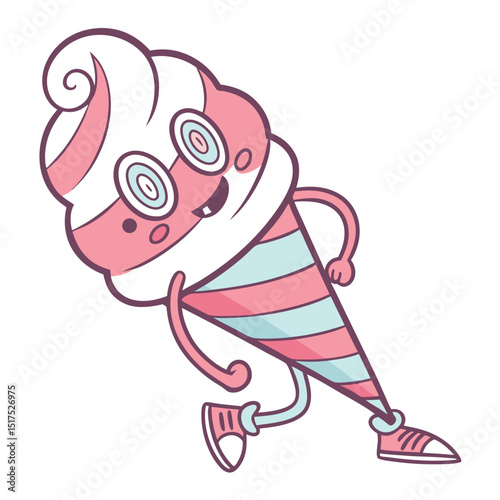 A whimsical pink cotton candy monster with swirling, candy-colored eyes, surrounded by fluffy sugar strands.