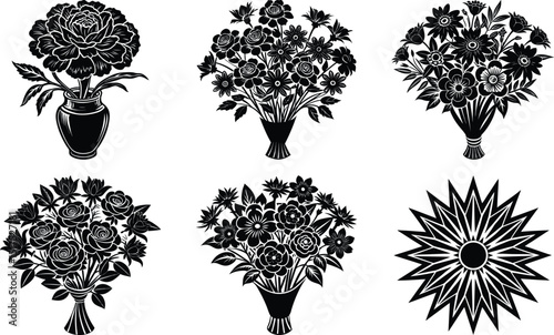  
set of Rose silhouette vector illustration
a beautiful rose black and white silhouette vector art flat design background illustrations
