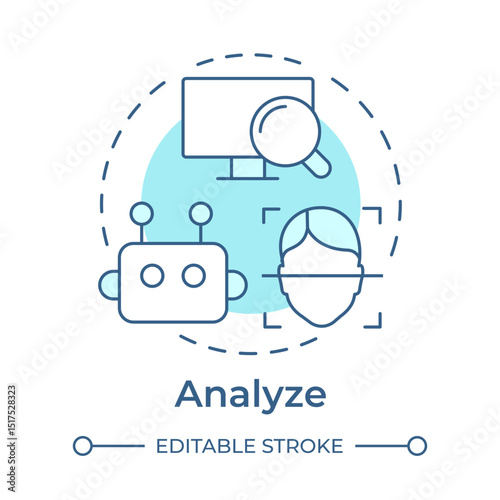Analyze events soft blue concept icon. Physical security ecosystem. Evaluating data from detection systems. Round shape line illustration. Abstract idea. Graphic design. Easy to use in booklet