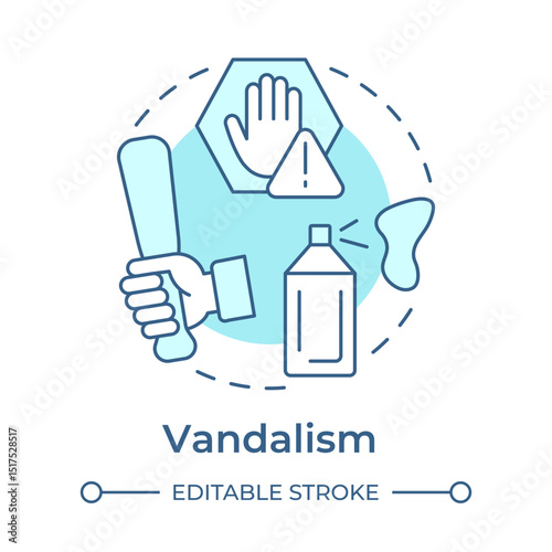Vandalism soft blue concept icon. Physical security threat and risk. Damage and destruction of property. Round shape line illustration. Abstract idea. Graphic design. Easy to use in booklet