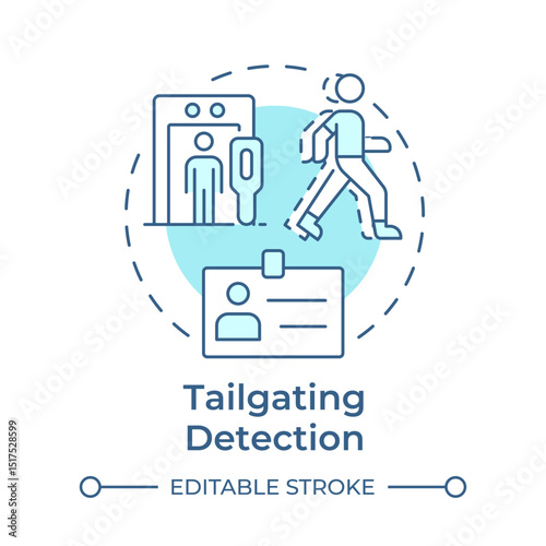 Tailgating and piggybacking soft blue concept icon. Physical security threat and risk. Unauthorized entry. Round shape line illustration. Abstract idea. Graphic design. Easy to use in booklet