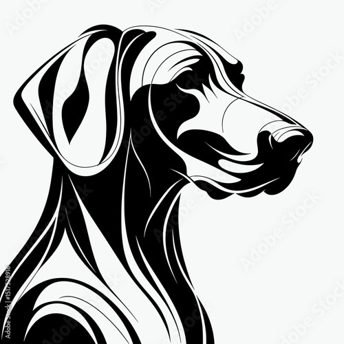 Black dog head silhouette in stylized graphic design
