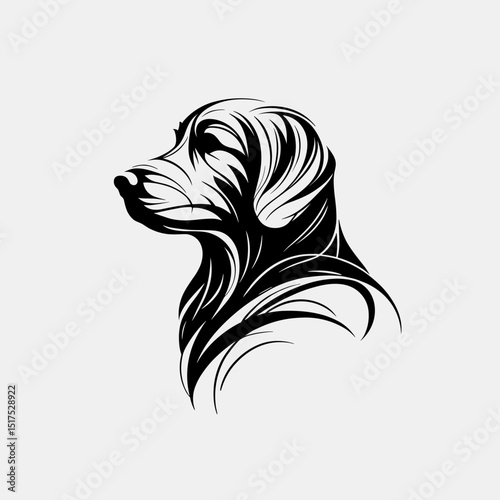 Golden Retriever black and white graphic illustration 