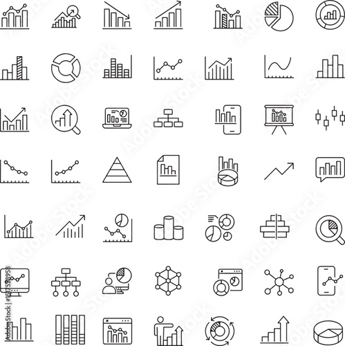 Icon set of chart graph diagram statistics analytics data visualization. Editable stroke. Thin line icons, illustrations.
