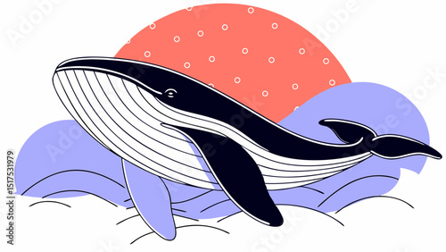 Vector realistic whale swimming gracefully in air, showcasing its majestic form and beauty