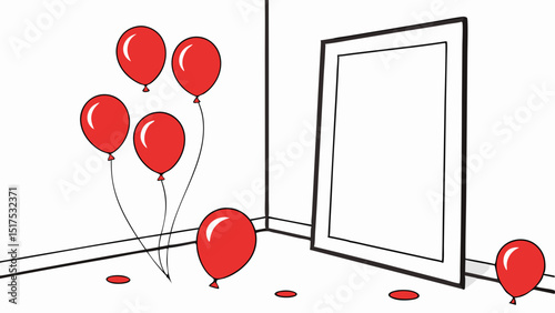 Vector blank canvas mockup with red balloons creates cheerful atmosphere