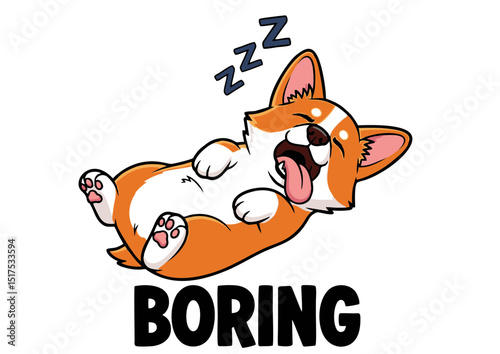 Adorable Sleeping Corgi Illustration Cute Dog Cartoon, Funny Pet Design, Zzz's, Lazy Puppy