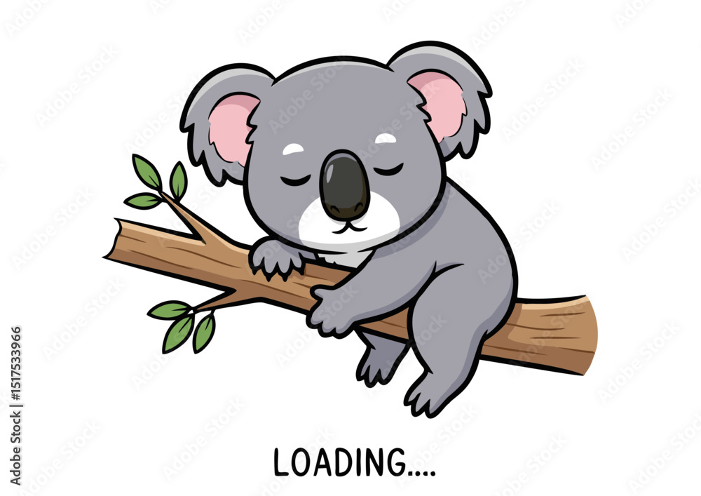 Adorable Sleeping Koala Cartoon Illustration Cute Australian Marsupial Resting on a Branch Adorable Sleeping Koala Cartoon Illustration Cute Australian Marsupial Resting on a Branch