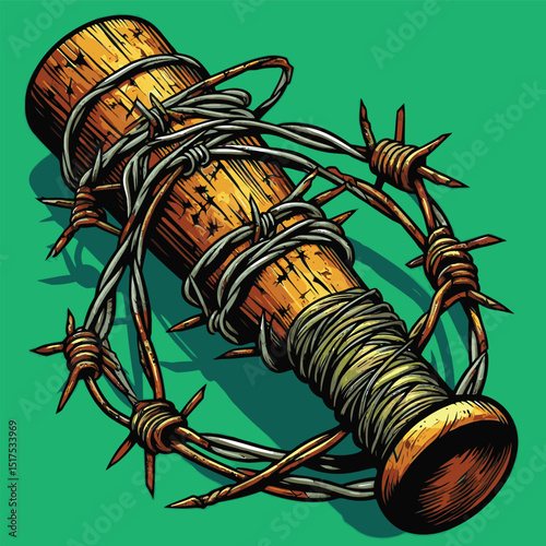 wooden baseball bat wrapped in razor wire