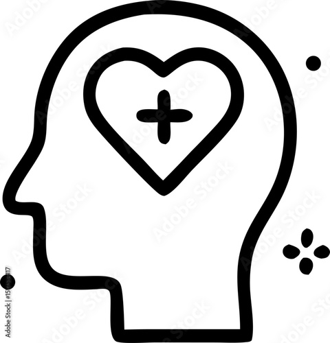 Mental health line icon resources promoting well-being, emotional balance, resources for wellbeing and support services for mental wellness.  Guidance and coping strategies.