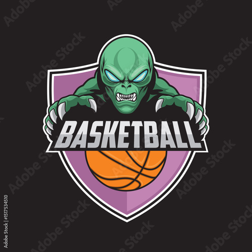basketball club logo alien vector illustration design
