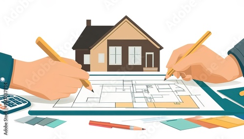 Architect's hand drawing a house plan on paper, a concept for real estate and construction project design
