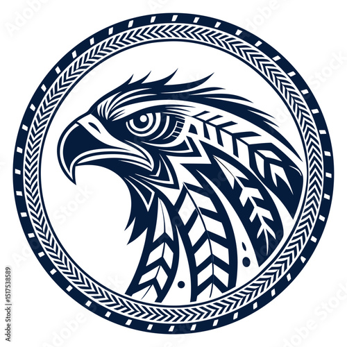 A stylized circular tribal design formed by the intricate imprint of a falcon's claw.  Deep blacks and earthy tones.