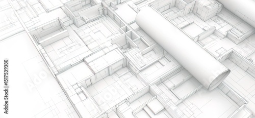 Architectural blueprint of a house design on paper, perfect for construction and engineering projects