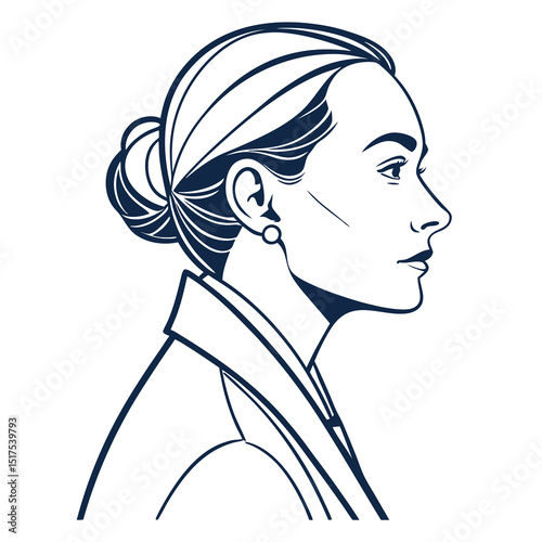 Clean Line Art Portrait of a Woman with Hair Bun in Profile, Minimalist Illustration for Elegant and Professional Branding