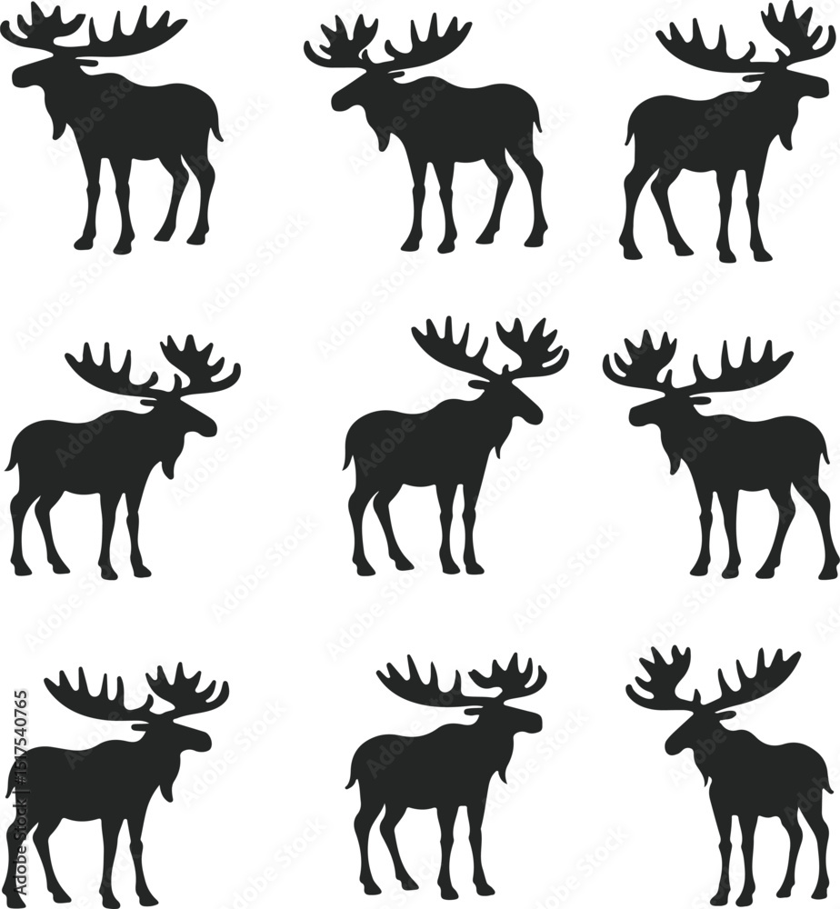 Obraz premium moose silhouettes a collection of wildlife graphics