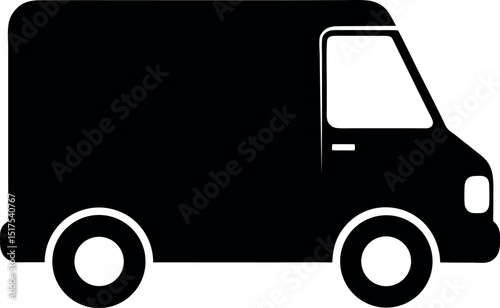 Simple black and white delivery truck icon for transportation services