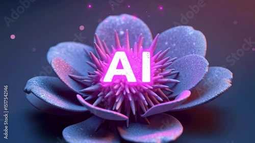 A vibrant digital flower with glowing AI letters at its center, set against a colorful gradient background