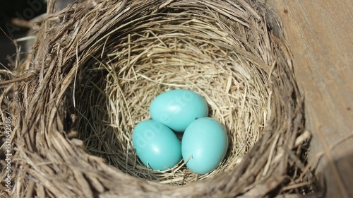 Brown straw nest with fresh white and brown eggs, a natural and healthy food from the farm
