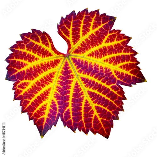 Autumn leaf vividly colored. A beautiful close up of a red and yellow leaf isolated on white background