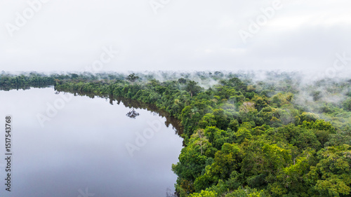 AERIAL VIEW OF FLOODED FORESTS IN THE PERUVIAN AMAZON RAINFOREST, AERIAL DRONE PHOTOGRAPHY OF THE NANAY RIVER AND THE FLOODED FORESTS OR IGAPOS photo