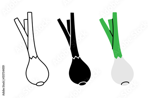 Onion icon set. Fresh organic vegetable symbol for kitchen, menu, food package design. Vector illustration