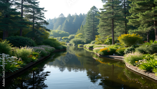 Serene botanical garden with butterfly exhibits