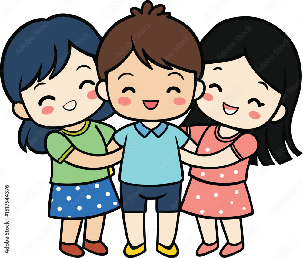 Happy cartoon children and their parents smile in a loving family vector illustration Happy cartoon children and their parents smile in a loving family vector illustration