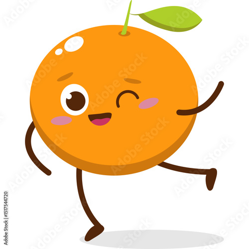 Cute orange character kawai vector for orange mascot. happy face, winking eye,. smile