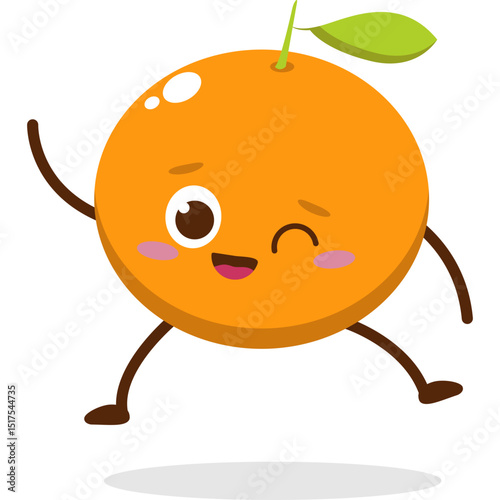Cute orange character kawai vector for orange mascot. happy face, winking eye,. smile