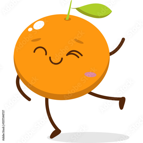 Cute orange character kawai vector for orange mascot. happy face, winking eye,. smile