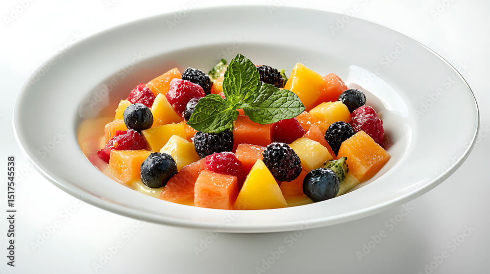 Colorful Fruit Salad in a White Bowl Colorful Fruit Salad in a White Bowl