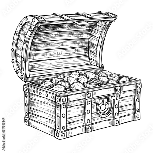treasure chest illustration opened treasure chest vector line art hand drawn