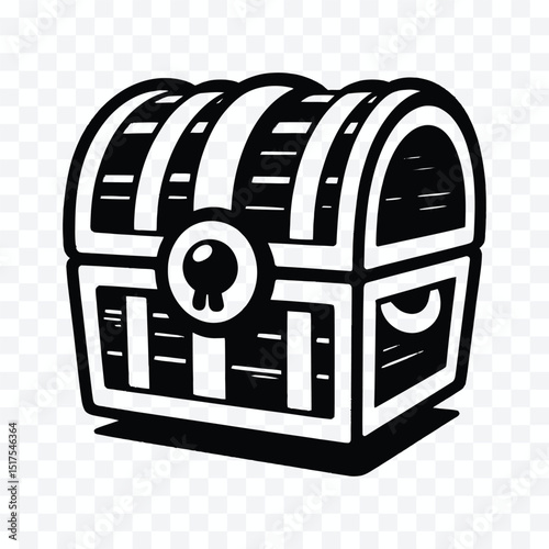 Treasure Chest Icon: A stylized treasure chest icon with classic design, black and white contrast