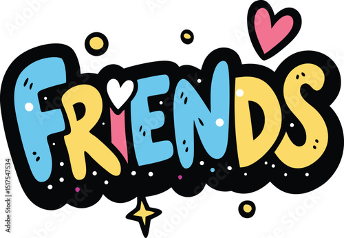 Colorful cartoon illustration of a happy New Year celebration with festive signs and decorations, perfect for a holiday sale design or birthday party card friendship day