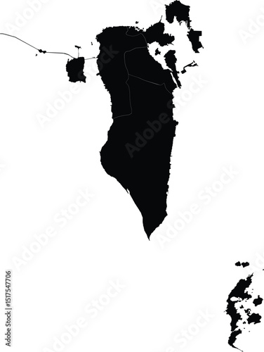 Black silhouette map of Qatar with surrounding islands, detailed outline for design and educational use