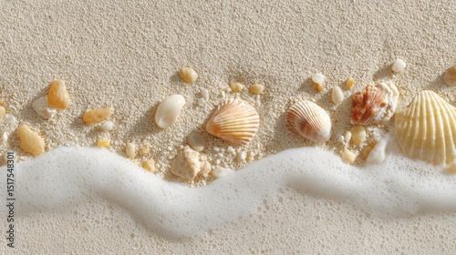Seashells on the seashore, summer background for banner
